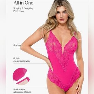 Popilush | Viral TT Hot Pink Lace Slimming Bodysuit M